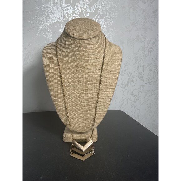 Gold Chevron Statement Necklace With Lobster Clasp - Picture 4 of 4